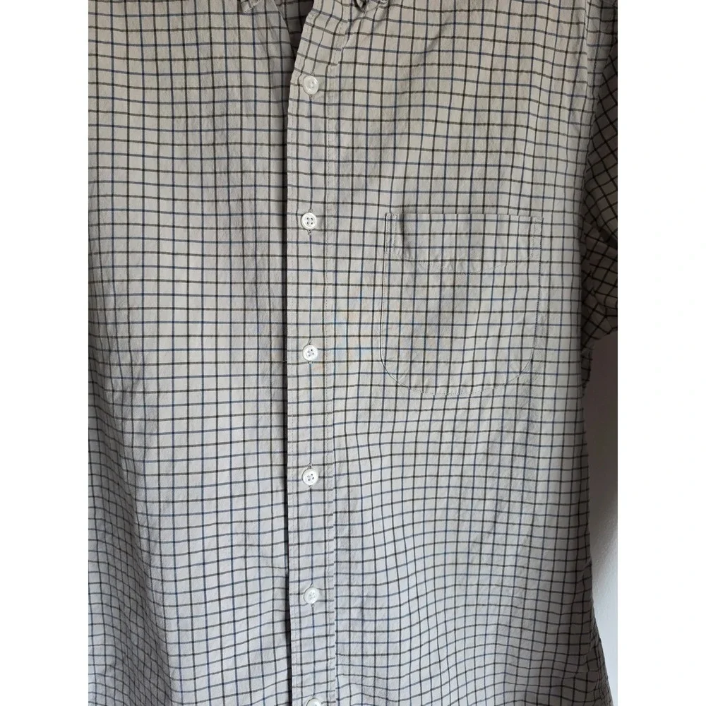 J.Crew Men M Plaid Check Button-Up Long Sleeve Shirt Beige Blue Black Top
